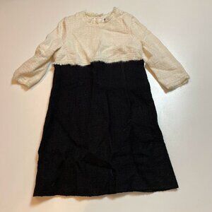 PAULE KA Wool Tweed Fringe Vintage Dress Creme High Waist Winter Classic Luxury